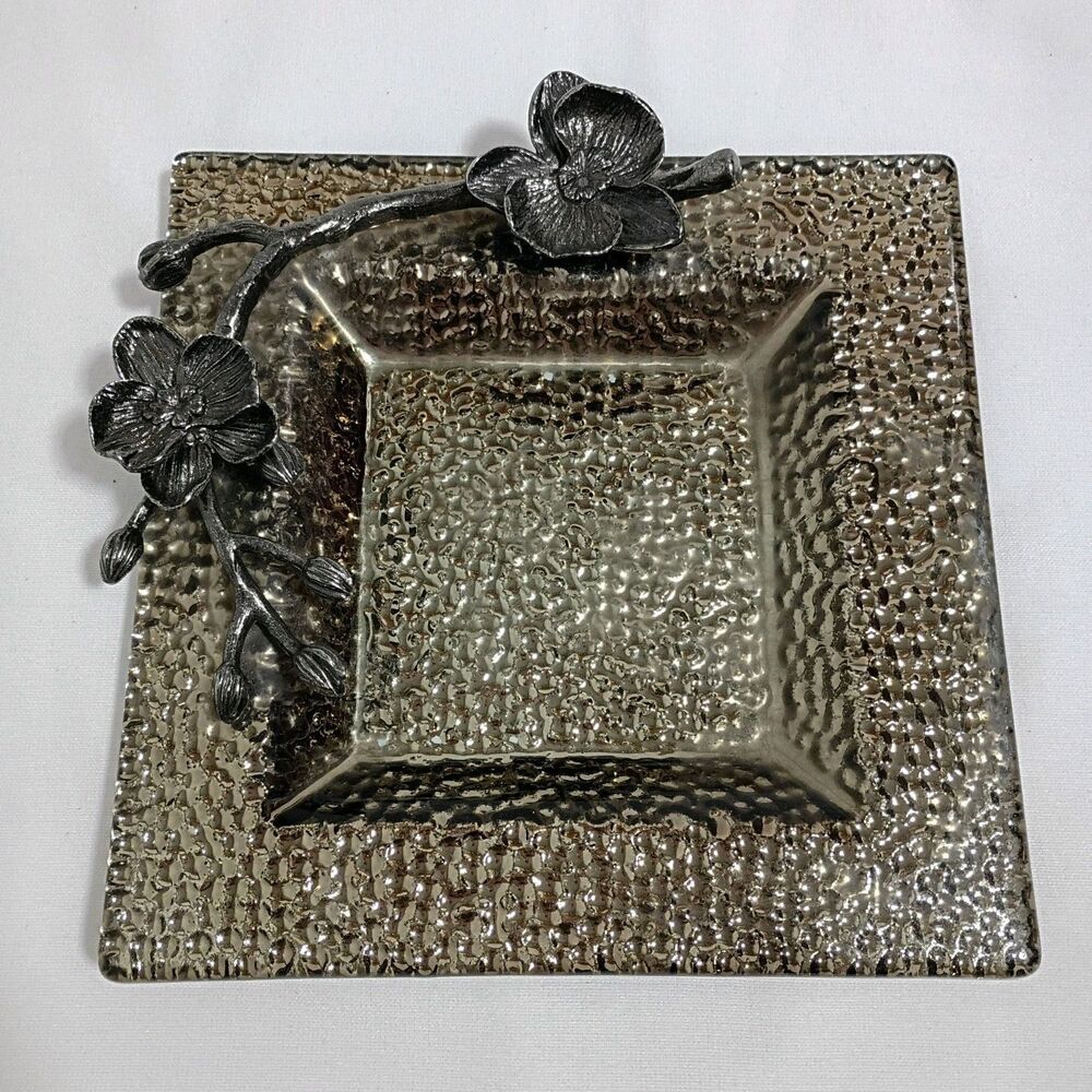 Michael Aram Black Orchid Large Glass Tray Serving Snack Dish